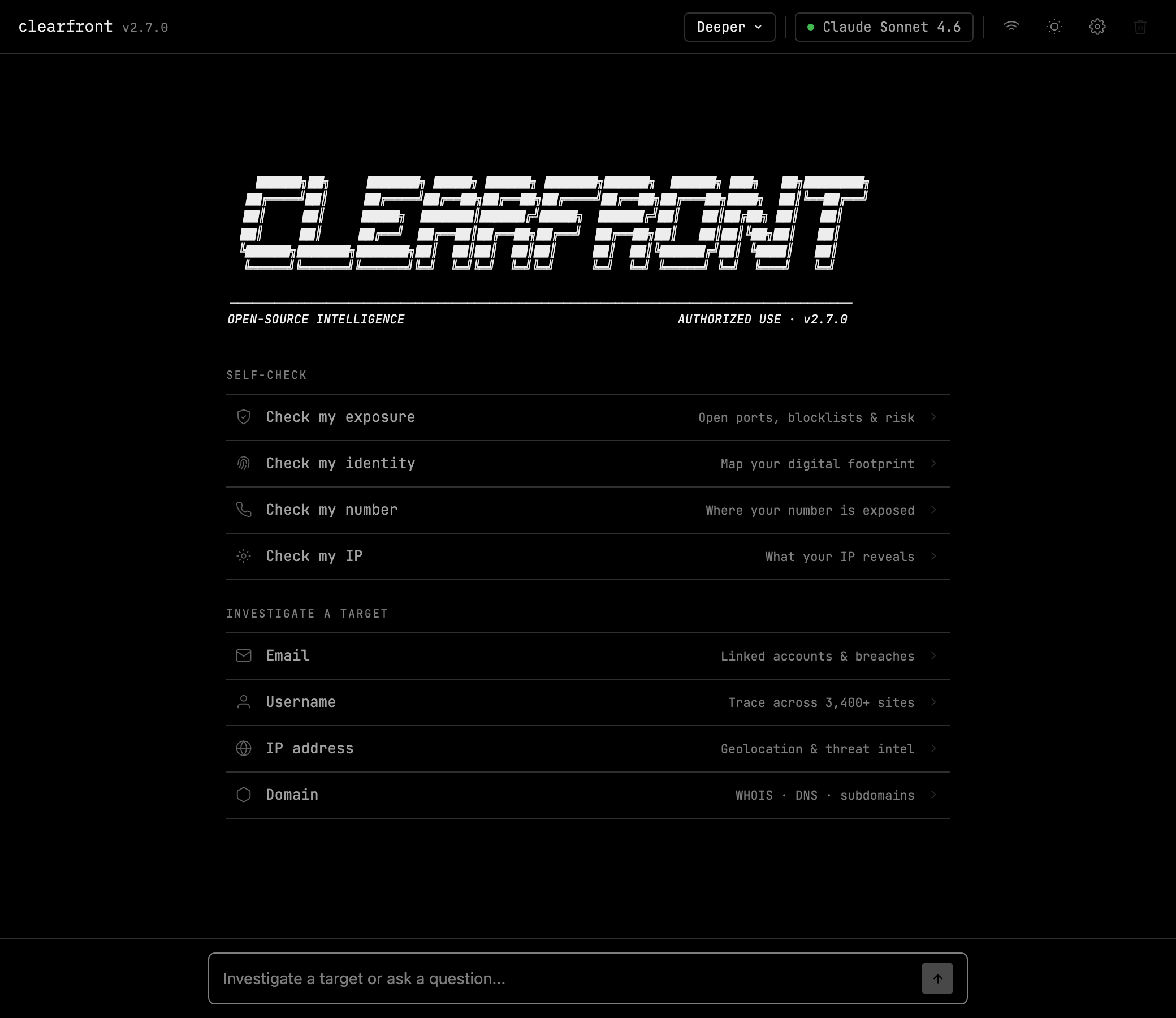 The Clearfront console running a self-check across its collection tools.