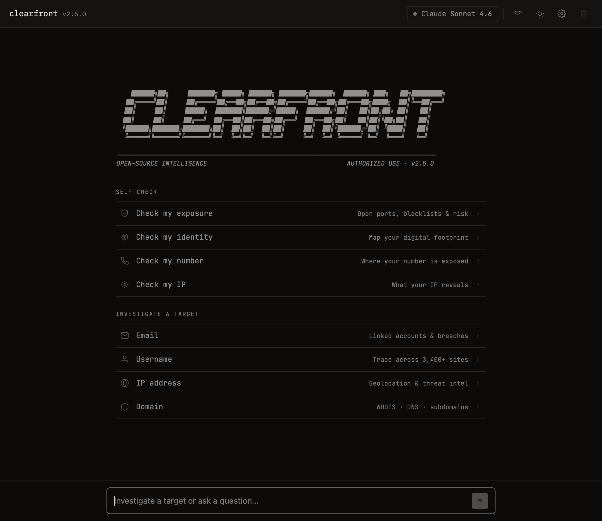 The Clearfront console running a self-check across its collection tools.